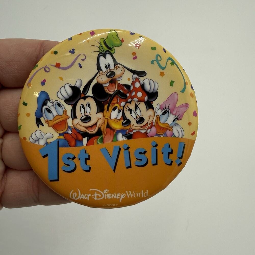 Walt Disney World 1st Visit Button Mickey Minnie Goofy Donald Pin